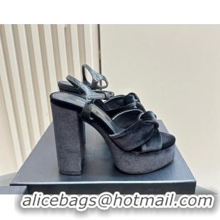 Good Quality Saint Laurent Bianca Platform Sandals 12.5cm in Velvet Black 1226072