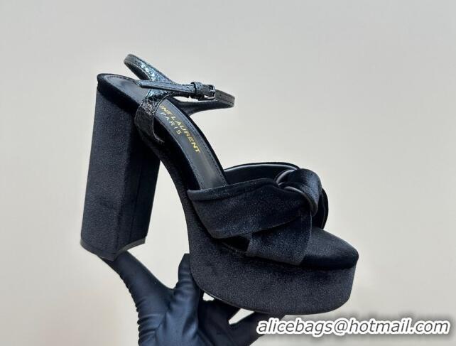 Good Quality Saint Laurent Bianca Platform Sandals 12.5cm in Velvet Black 1226072