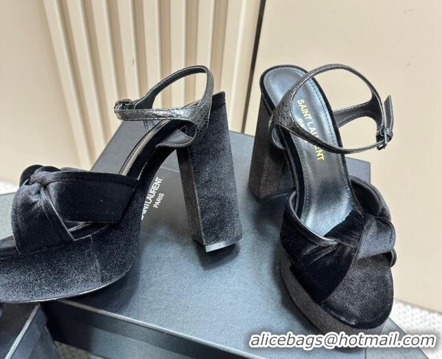 Good Quality Saint Laurent Bianca Platform Sandals 12.5cm in Velvet Black 1226072