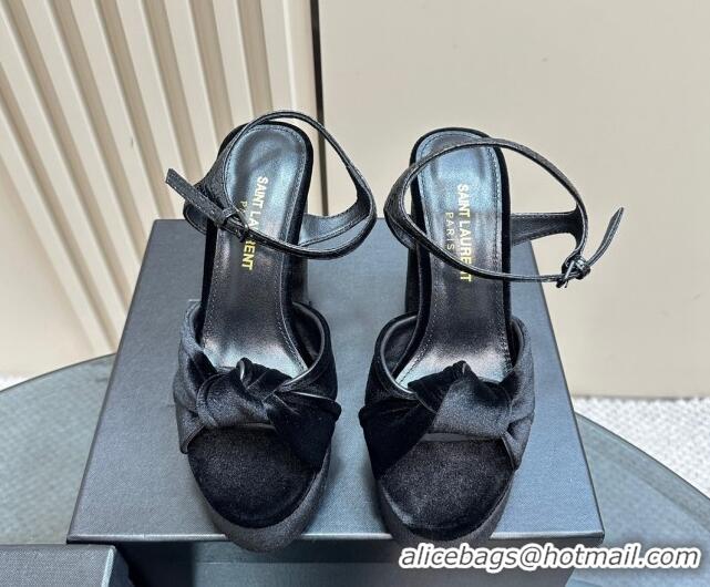 Good Quality Saint Laurent Bianca Platform Sandals 12.5cm in Velvet Black 1226072