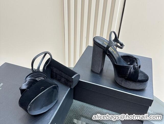 Good Quality Saint Laurent Bianca Platform Sandals 12.5cm in Velvet Black 1226072