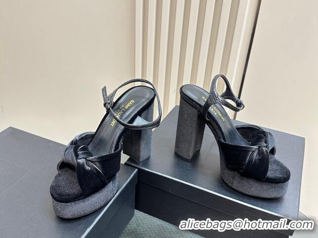 Good Quality Saint Laurent Bianca Platform Sandals 12.5cm in Velvet Black 1226072