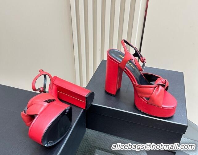 Buy Luxury Saint Laurent Bianca Platform Sandals 12.5cm in Calfskin Leather Red 1226073