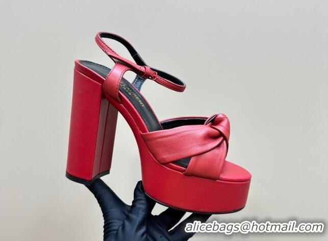 Buy Luxury Saint Laurent Bianca Platform Sandals 12.5cm in Calfskin Leather Red 1226073