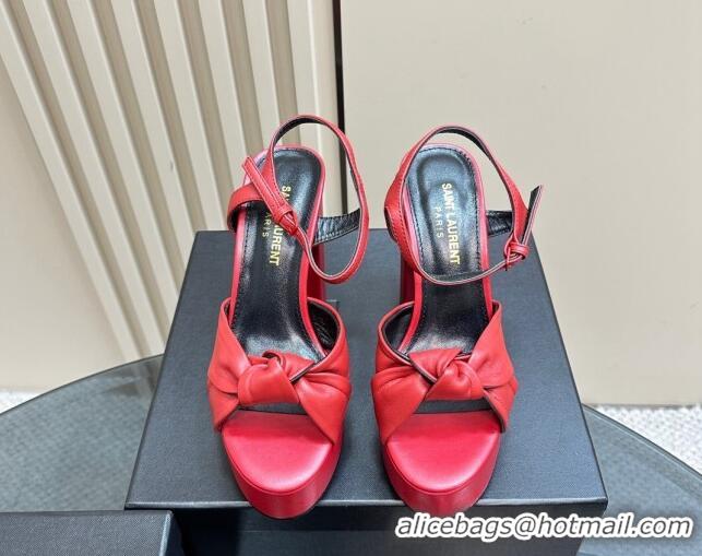 Buy Luxury Saint Laurent Bianca Platform Sandals 12.5cm in Calfskin Leather Red 1226073