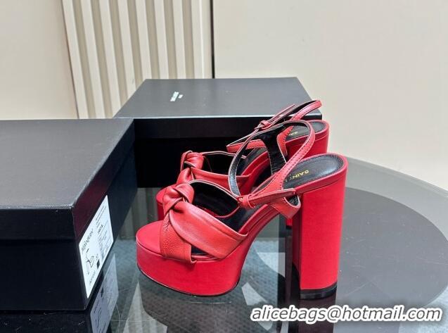 Buy Luxury Saint Laurent Bianca Platform Sandals 12.5cm in Calfskin Leather Red 1226073