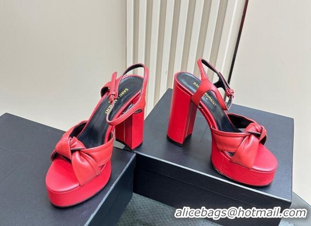 Buy Luxury Saint Laurent Bianca Platform Sandals 12.5cm in Calfskin Leather Red 1226073