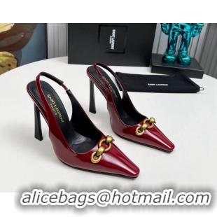 Grade Quality Saint Laurent Le Maillon Slingback Pumps 11cm in Patent Leather Burgundy 1226075