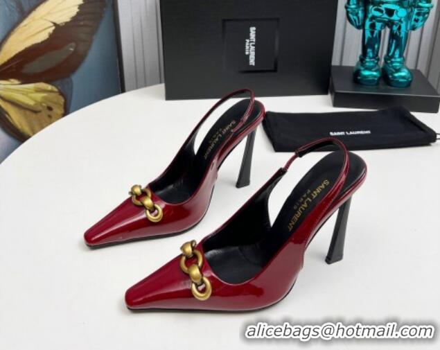 Grade Quality Saint Laurent Le Maillon Slingback Pumps 11cm in Patent Leather Burgundy 1226075