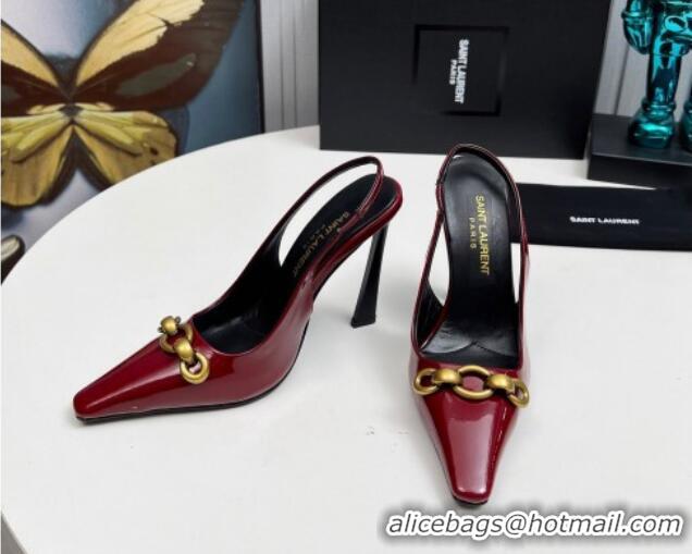 Grade Quality Saint Laurent Le Maillon Slingback Pumps 11cm in Patent Leather Burgundy 1226075