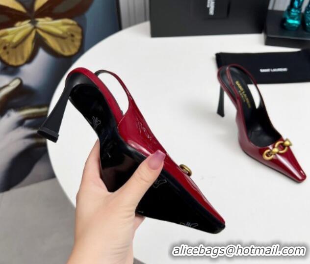 Grade Quality Saint Laurent Le Maillon Slingback Pumps 11cm in Patent Leather Burgundy 1226075