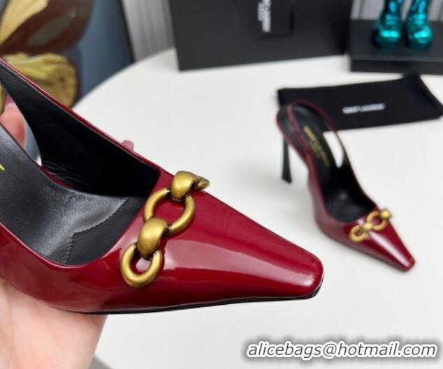 Grade Quality Saint Laurent Le Maillon Slingback Pumps 11cm in Patent Leather Burgundy 1226075