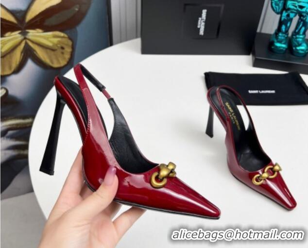 Grade Quality Saint Laurent Le Maillon Slingback Pumps 11cm in Patent Leather Burgundy 1226075