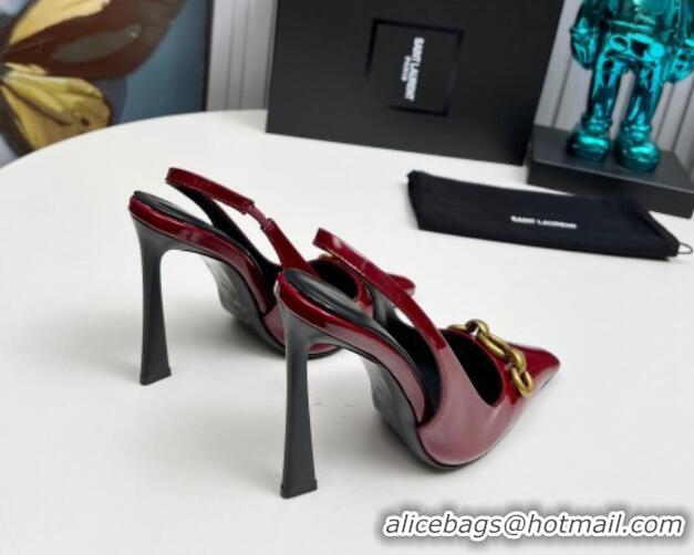 Grade Quality Saint Laurent Le Maillon Slingback Pumps 11cm in Patent Leather Burgundy 1226075