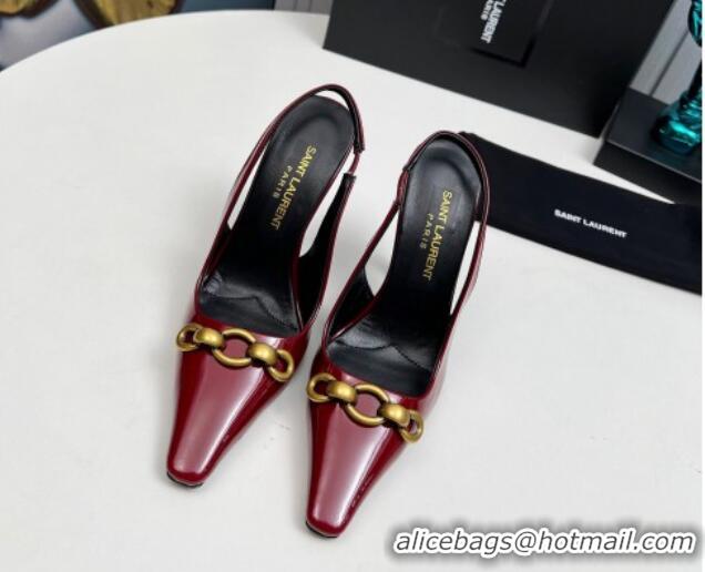 Grade Quality Saint Laurent Le Maillon Slingback Pumps 11cm in Patent Leather Burgundy 1226075