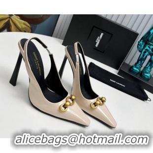 Hot Style Saint Laurent Le Maillon Slingback Pumps 11cm in Patent Leather Light Beige 1226076