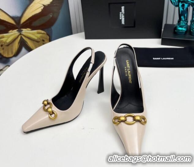 Hot Style Saint Laurent Le Maillon Slingback Pumps 11cm in Patent Leather Light Beige 1226076