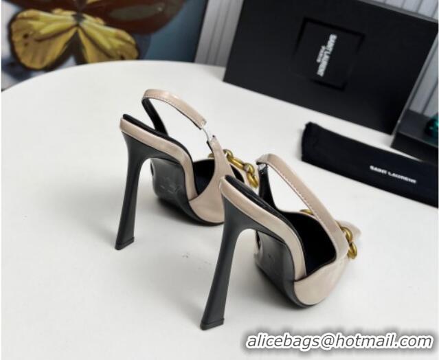 Hot Style Saint Laurent Le Maillon Slingback Pumps 11cm in Patent Leather Light Beige 1226076