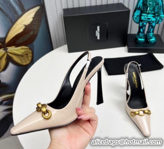 Hot Style Saint Laurent Le Maillon Slingback Pumps 11cm in Patent Leather Light Beige 1226076