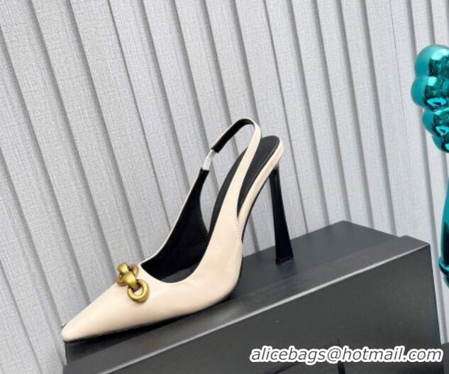 Hot Style Saint Laurent Le Maillon Slingback Pumps 11cm in Patent Leather Light Beige 1226076