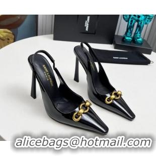 Sumptuous Saint Laurent Le Maillon Slingback Pumps 11cm in Patent Leather Black 1226077