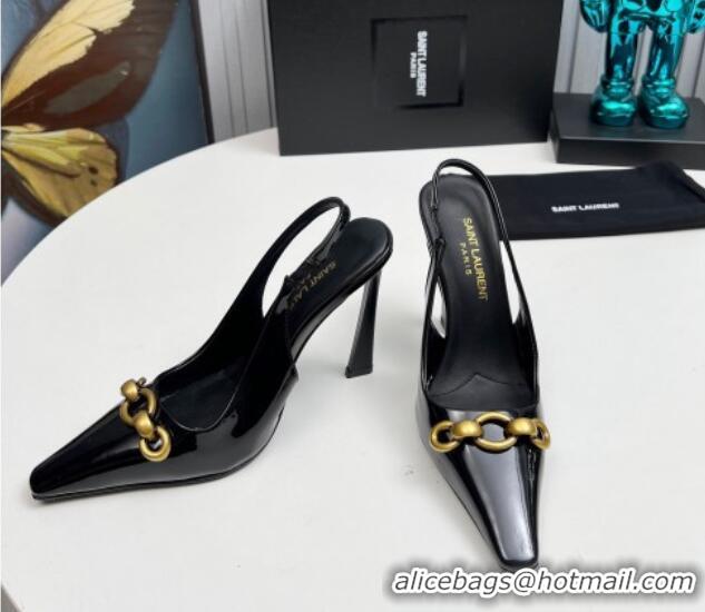 Sumptuous Saint Laurent Le Maillon Slingback Pumps 11cm in Patent Leather Black 1226077