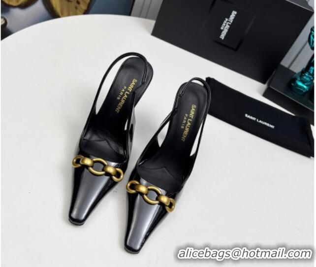 Sumptuous Saint Laurent Le Maillon Slingback Pumps 11cm in Patent Leather Black 1226077