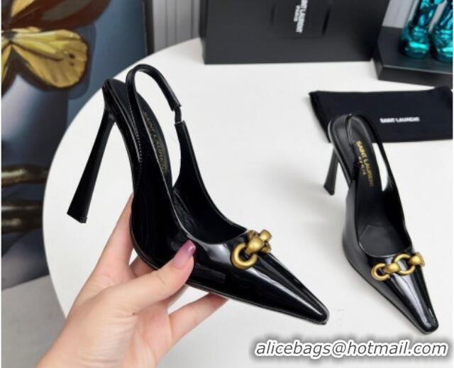 Sumptuous Saint Laurent Le Maillon Slingback Pumps 11cm in Patent Leather Black 1226077