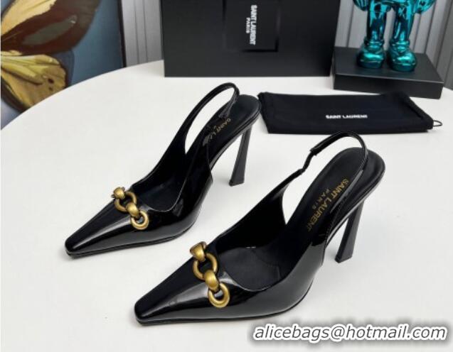 Sumptuous Saint Laurent Le Maillon Slingback Pumps 11cm in Patent Leather Black 1226077