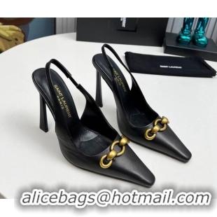 Stylish Saint Laurent Le Maillon Slingback Pumps 11cm in Calfskin Leather Black 1226078