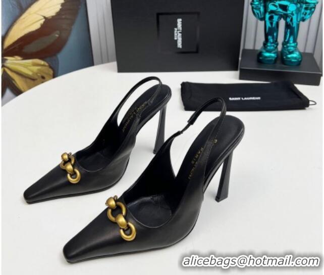 Stylish Saint Laurent Le Maillon Slingback Pumps 11cm in Calfskin Leather Black 1226078