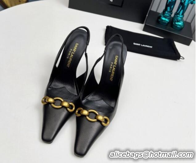 Stylish Saint Laurent Le Maillon Slingback Pumps 11cm in Calfskin Leather Black 1226078