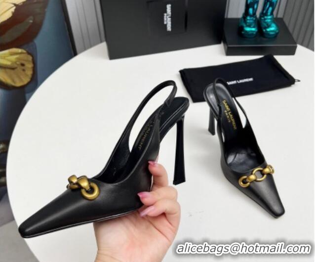 Stylish Saint Laurent Le Maillon Slingback Pumps 11cm in Calfskin Leather Black 1226078