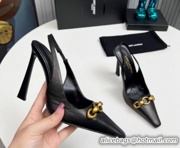 Stylish Saint Laurent Le Maillon Slingback Pumps 11cm in Calfskin Leather Black 1226078