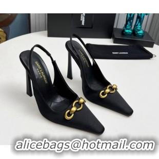 Trendy Design Saint Laurent Le Maillon Slingback Pumps 11cm in Satin Black 1226079