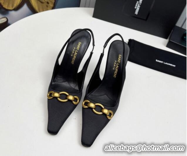 Trendy Design Saint Laurent Le Maillon Slingback Pumps 11cm in Satin Black 1226079