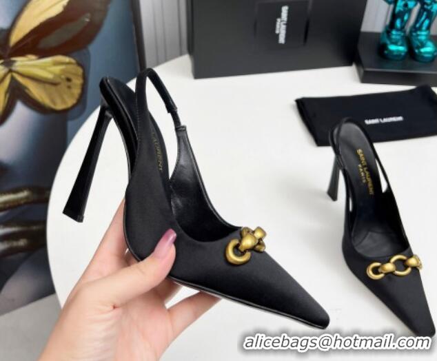 Trendy Design Saint Laurent Le Maillon Slingback Pumps 11cm in Satin Black 1226079