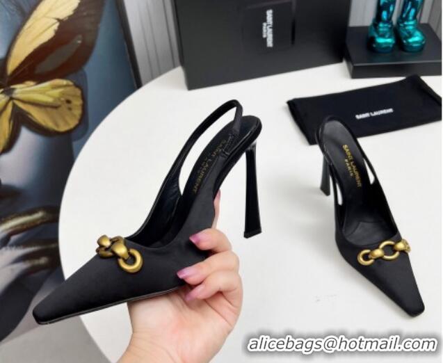 Trendy Design Saint Laurent Le Maillon Slingback Pumps 11cm in Satin Black 1226079