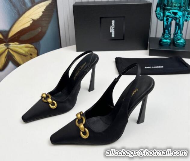 Trendy Design Saint Laurent Le Maillon Slingback Pumps 11cm in Satin Black 1226079