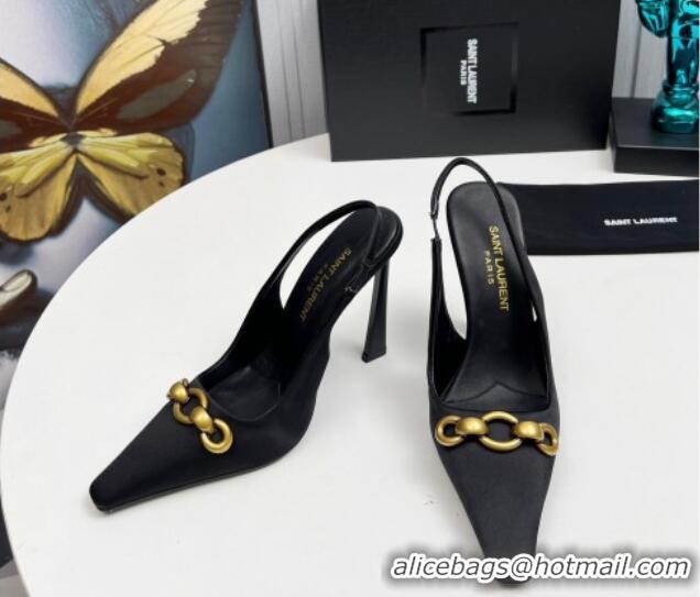 Trendy Design Saint Laurent Le Maillon Slingback Pumps 11cm in Satin Black 1226079