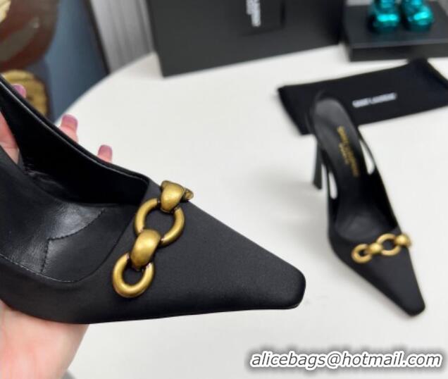 Trendy Design Saint Laurent Le Maillon Slingback Pumps 11cm in Satin Black 1226079