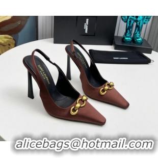 Good Product Saint Laurent Le Maillon Slingback Pumps 11cm in Satin Brown 1226080