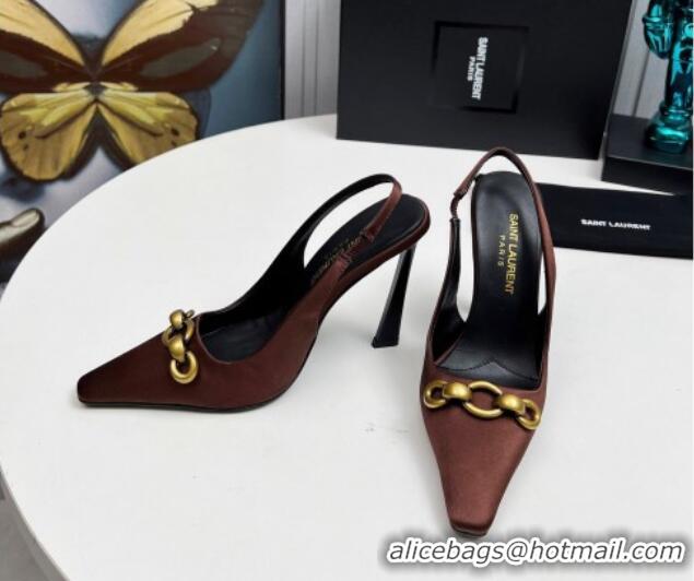 Good Product Saint Laurent Le Maillon Slingback Pumps 11cm in Satin Brown 1226080