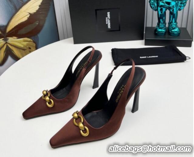 Good Product Saint Laurent Le Maillon Slingback Pumps 11cm in Satin Brown 1226080