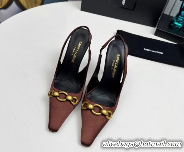 Good Product Saint Laurent Le Maillon Slingback Pumps 11cm in Satin Brown 1226080