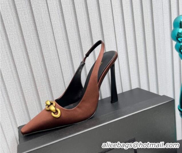 Good Product Saint Laurent Le Maillon Slingback Pumps 11cm in Satin Brown 1226080