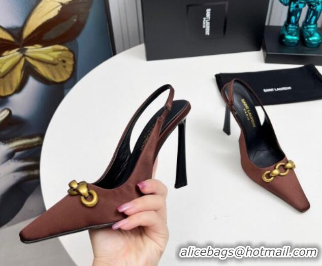 Good Product Saint Laurent Le Maillon Slingback Pumps 11cm in Satin Brown 1226080