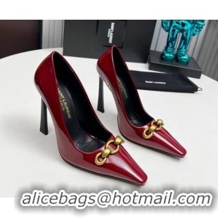 Sophisticated Saint Laurent Le Maillon High Heel Pumps 11cm in Patent Leather Burgundy 1226081