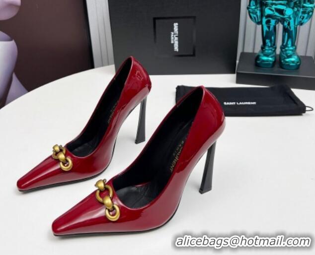 Sophisticated Saint Laurent Le Maillon High Heel Pumps 11cm in Patent Leather Burgundy 1226081