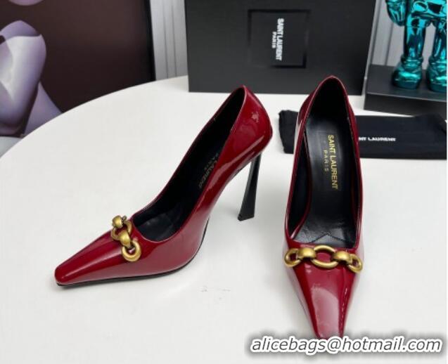 Sophisticated Saint Laurent Le Maillon High Heel Pumps 11cm in Patent Leather Burgundy 1226081